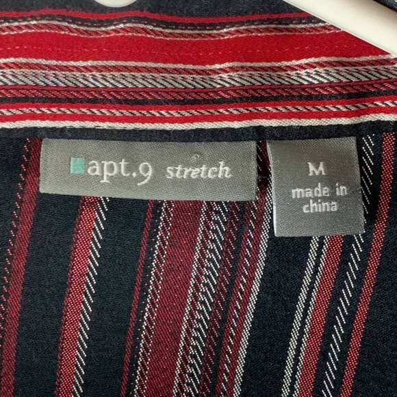 Apt. 9 Red Black Stripe V Neck Tie Waist Long Sleeve Faux Wrap Blouse Size M - Picture 4 of 8